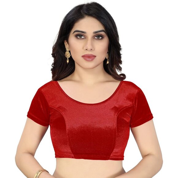 Women's Velvet Solid Short Sleeve Stretchable Readyamde Blouse, Free Size, NWOT - Picture 2 of 6